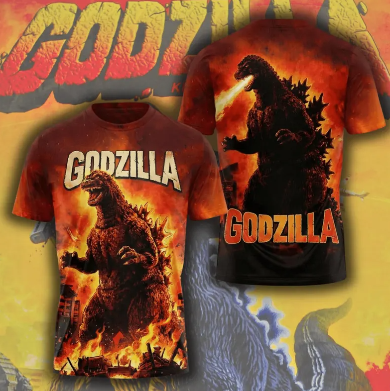 Godzilla 3D Graphic Apparel, Giant Kaiju Monster 3D All Over Print Shirt, Fan Gift