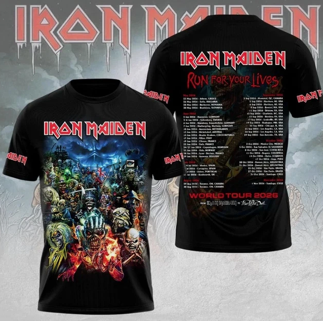 Iron Maiden Run For Lives World Tour 2026 3D T-Shirt