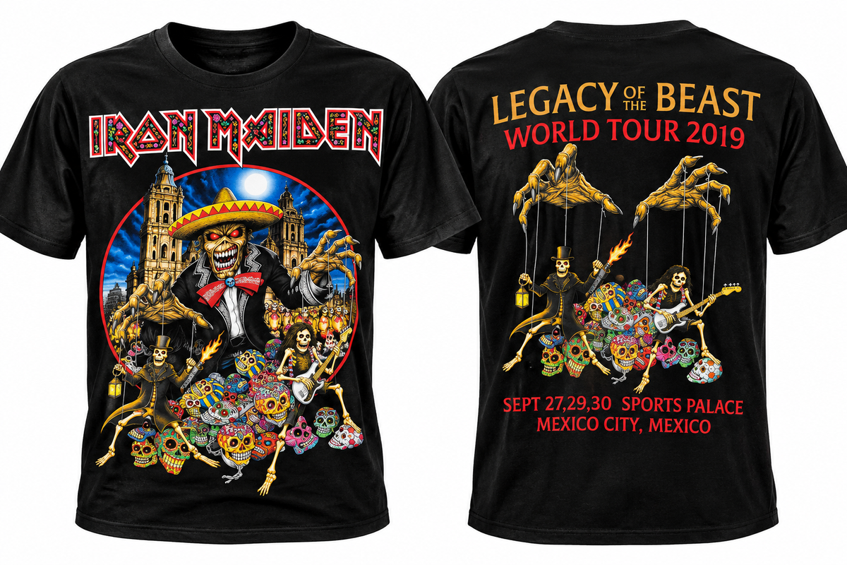 Iron Maiden Legacy of the Beast World Tour 2019 Mexico City Two-Sided T-Shirt – Eddie Mariachi & Sugar Skulls