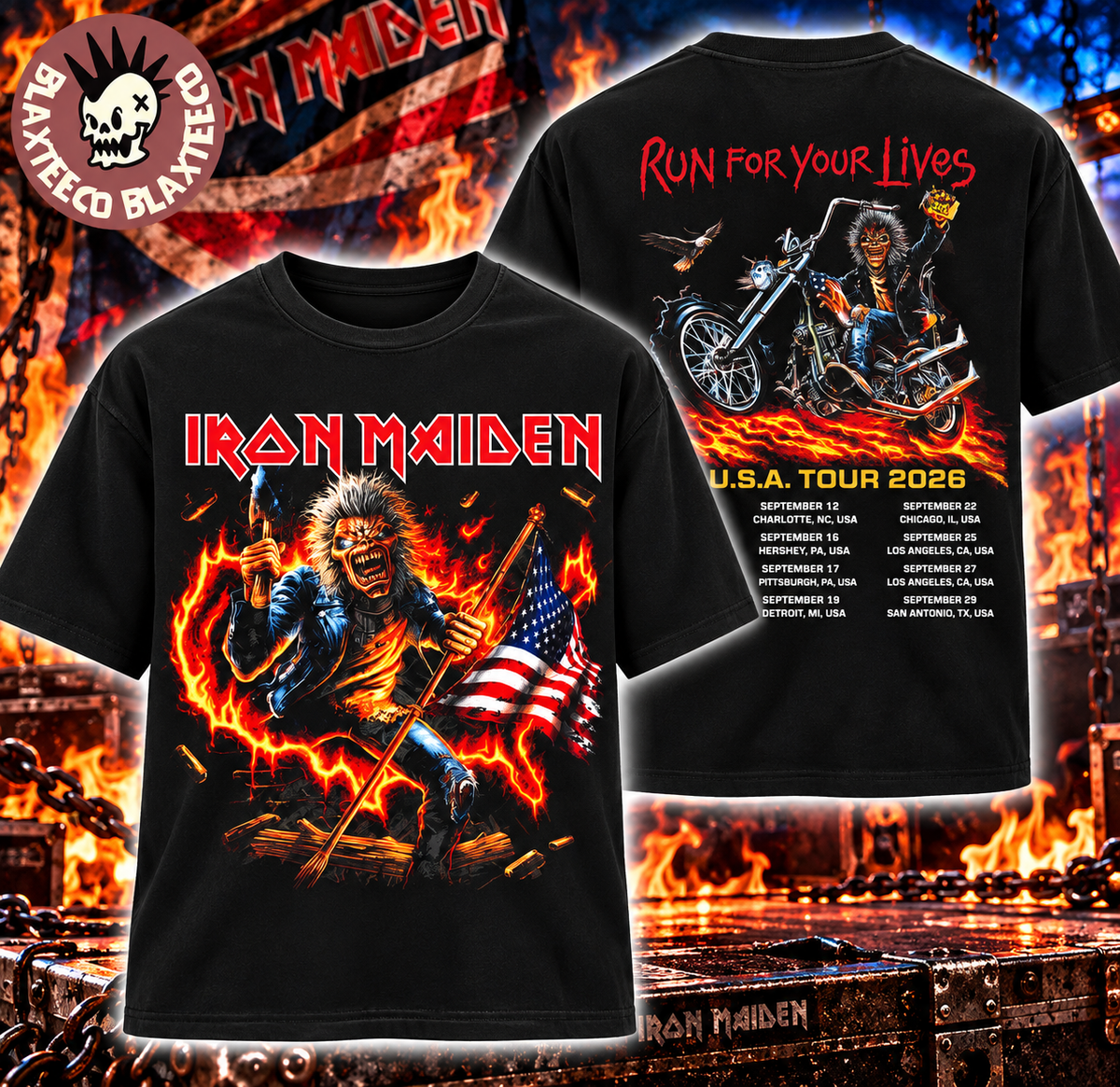 Iron Maiden Run For Your Lives USA Tour 2026 Double-Sided T-Shirt
