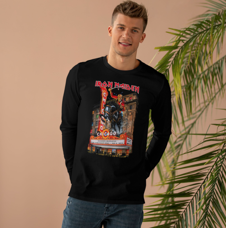 Iron Maiden 2012 England Tour Shirt Chicago Concert Long Sleeve Double Sided Vintage Band Tee