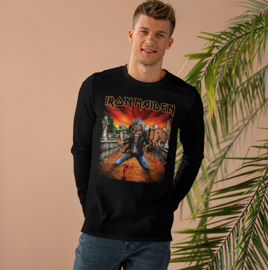 Iron Maiden Italy 2025 Tour Long Sleeve Shirt Double Sided Run For Your Lives Band Tee

