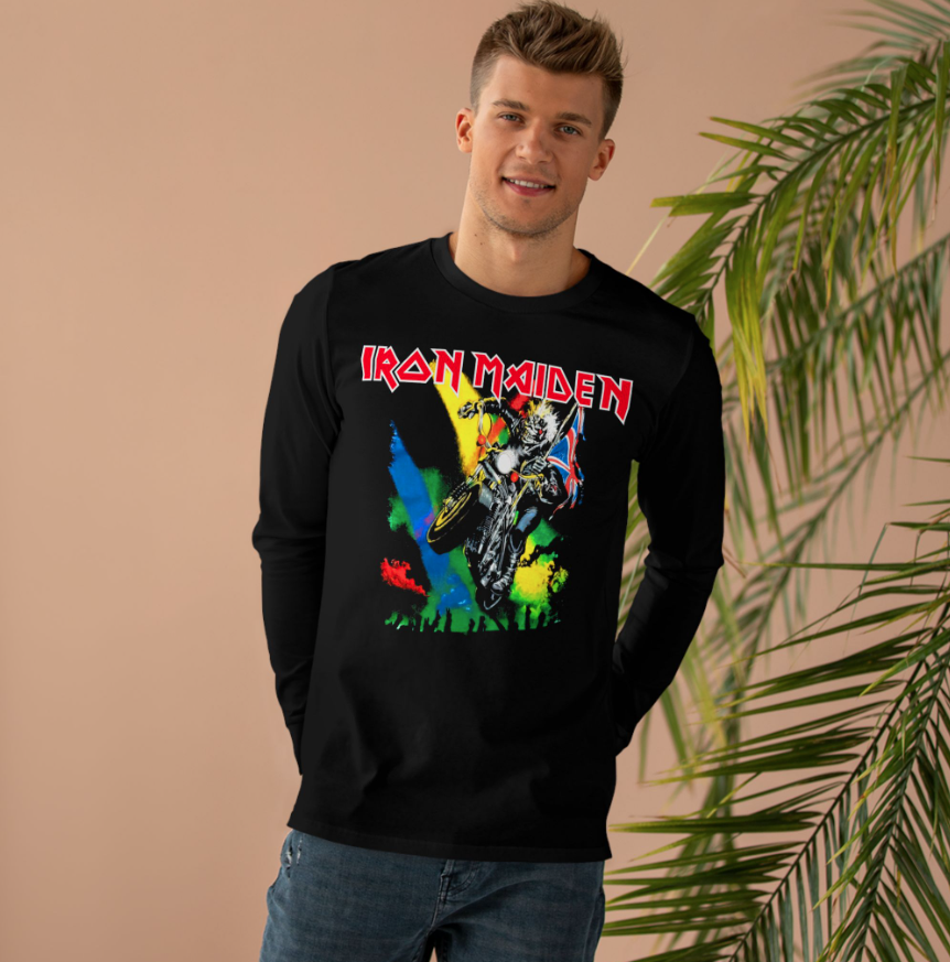 Iron Maiden Long Sleeve Shirt Vintage Graphic Eddie Motorcycle Heavy Metal Band Tee