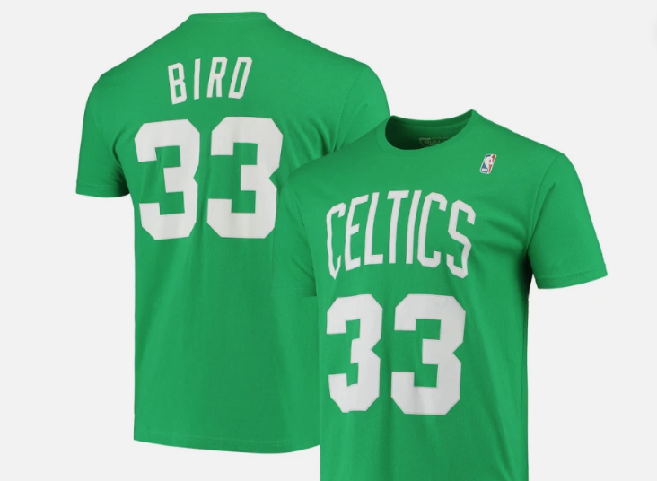 Larry Bird Boston Celtics Name Number Shirt Green Vintage Basketball Tee