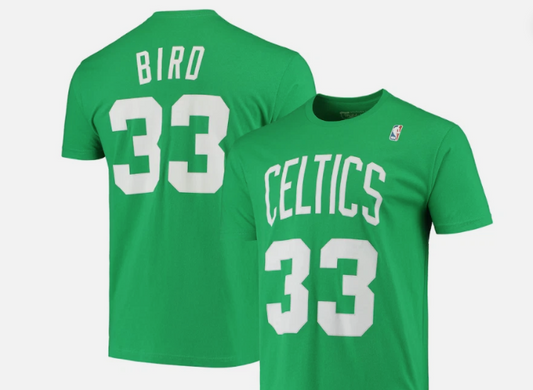 Larry Bird Boston Celtics Name Number Shirt Green Vintage Basketball Tee