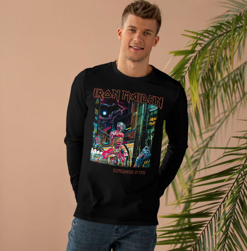 Somewhere in Time Iron Maiden Long Sleeve Shirt Double Sided Vintage Heavy Metal Band Tee

