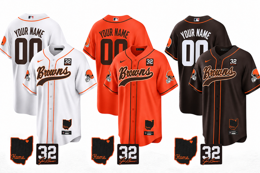 Browns #32 Jim Brown Memorial & Home Patch Baseball Custom Jersey V2 - All Stitched