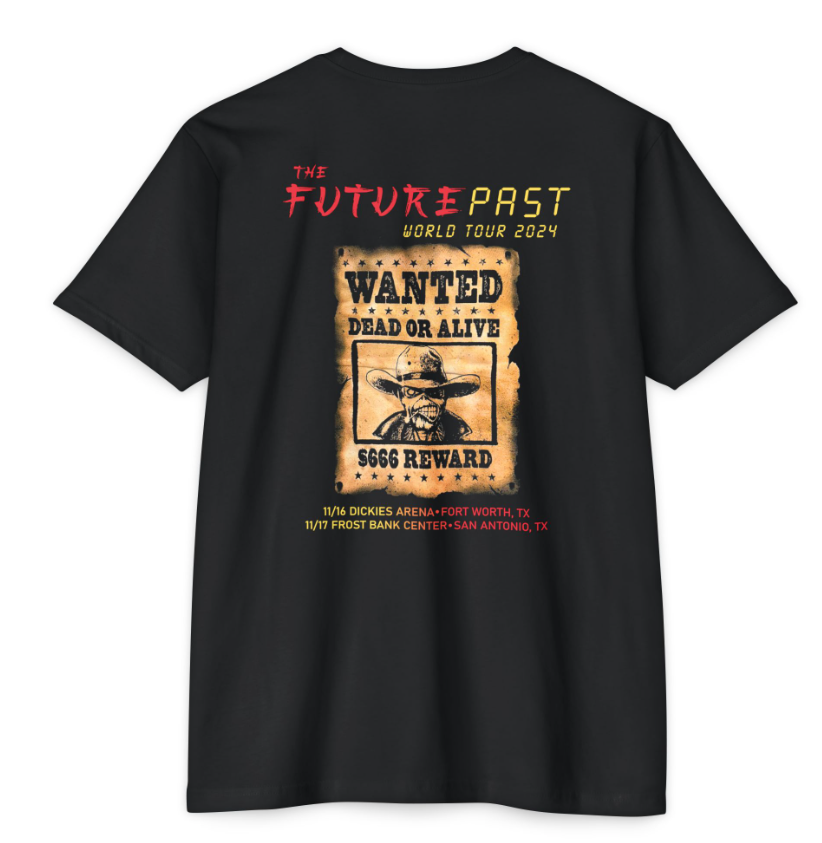 Wanted Dead or Alive Texas" – The Future Past World Tour 2024 (San Antonio & Fort Worth iron maiden shirt